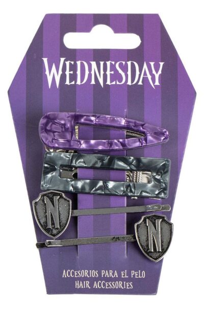 Cerdá: Wednesday Haarschmuck 4er-Pack Pruple & Black