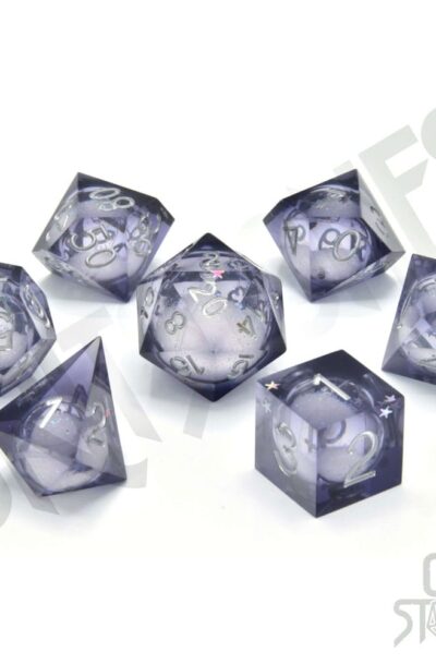 Glassstaff: CritStones Liquid Core Würfel Set Orbital Tide (silver ink) (7)