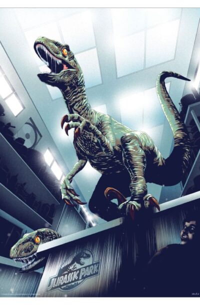 FaNaTtik: Jurassic Park Kunstdruck 30th Anniversary Edition Hiding in Kitchen Limited Edition 42 x 30 cm