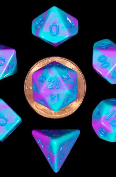 FanRoll: FanRoll Mini Würfel Set Turquoise and Purple Marble (7)