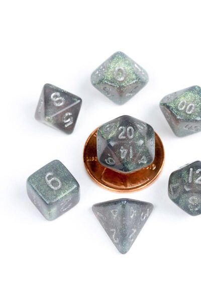 FanRoll: FanRoll Mini Würfel Set Stardust Gray with Silver Numbers (7)