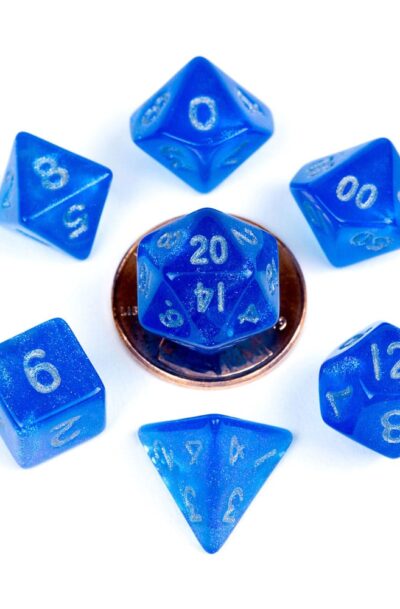 FanRoll: FanRoll Mini Würfel Set Stardust Blue with Silver Numbers (7)