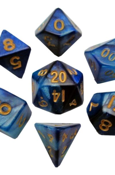 FanRoll: FanRoll Mini Würfel Set Blue/Light Blue with Gold Numbers (7)
