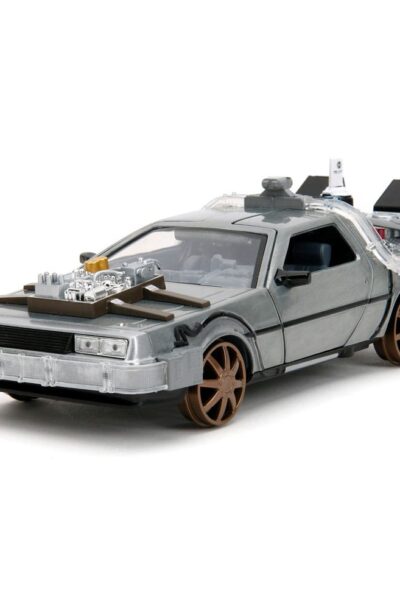Jada Toys: Zurück in die Zukunft III Hollywood Rides Diecast Modell 1/24 DeLorean Time Machine Railroad Wheels