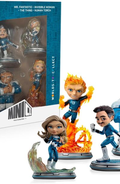 Iron Studios: Fantastic Four - First Steps "Fantastic Four - AE Exclusive" MiniCo Metallic 4 Pack Statuen Set
