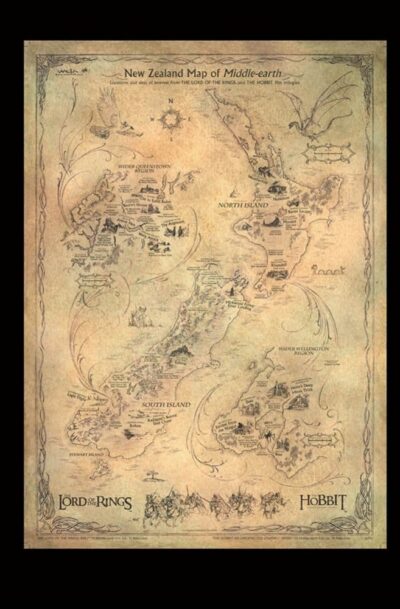 WETA: Der Hobbit "New Zealand Map of Middle Earth" 50 x 70 cm ungerahmt Kunstdruck